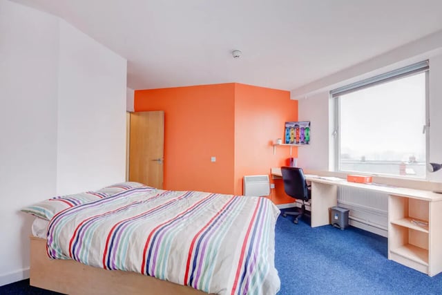 Bed desk chair and shelves student room at Dunn House in Sunderland Student Accommodation