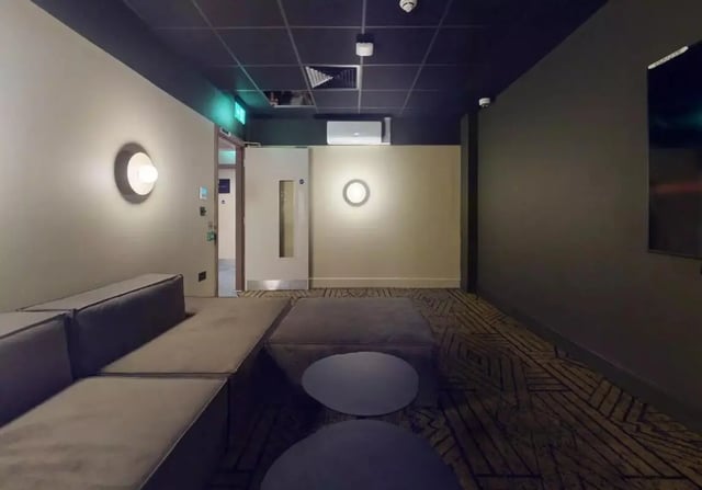 Modular sofa large ottoman coffee table lounge at iQ Hoxton in London Student Accommodation