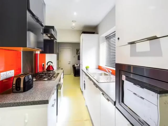 Modern kitchen with toaster gas stove sink kitchen at 31 Guildford Street in Stoke-On-Trent Student Accommodation