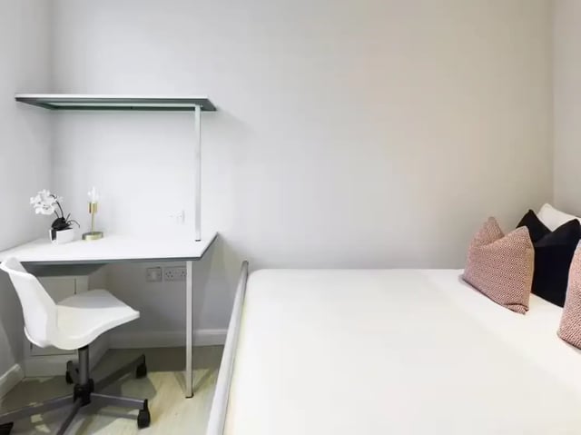 Desk chair lamp and bed bedroom at 31 Guildford Street in Stoke-On-Trent Student Accommodation