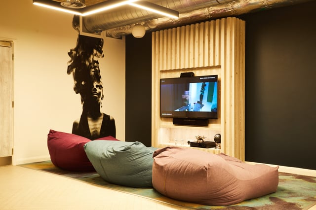 Bean bags and television in lounge area at Vita Student Newcastle Strawberry Place in Newcastle Upon Tyne Student Accommodation