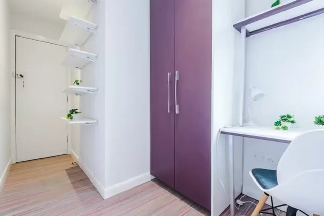 Wardrobe desk shelves and chair study area at 90 Ashford Street in Stoke-On-Trent Student Accommodation