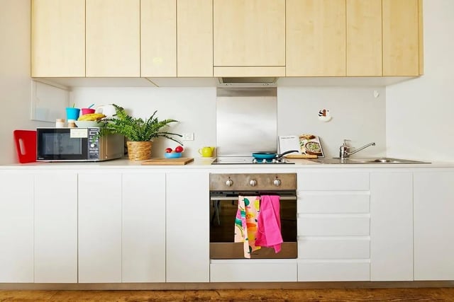 Microwave plant stove sink and cabinets kitchen at Scape Cleveland in Sydney Student Accommodation