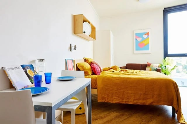 Table bed blue cups art bedroom at Scape Cleveland in Sydney Student Accommodation