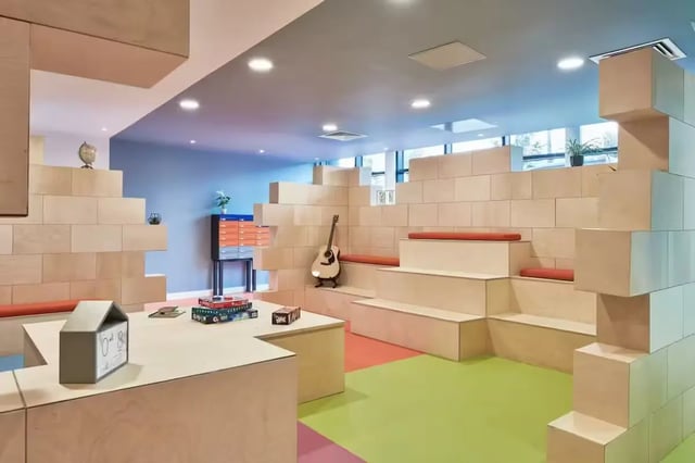 Block seating with guitar games and globe play area at Alumno Falmer in Brighton Student Accommodation
