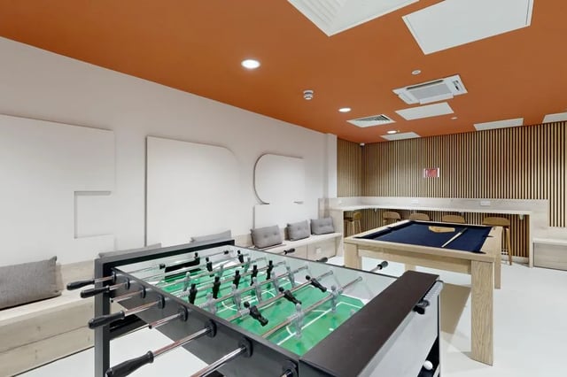 Foosball table pool table lounge area at Briggate Studios in Leeds Student Accommodation
