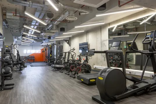 Gym equipment treadmills ellipticals weight machines gym at Tribeka in Leeds Student Accommodation