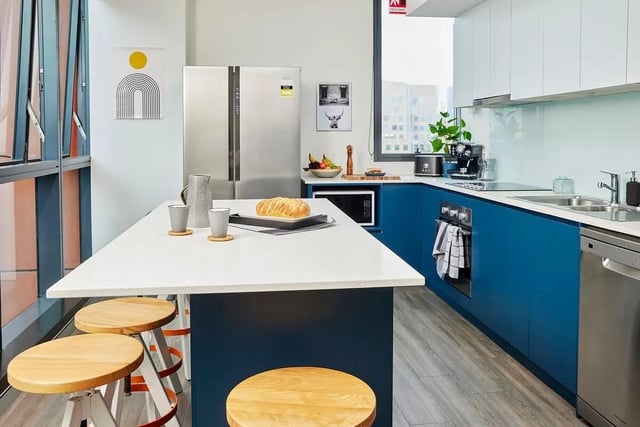 Modern kitchen with island dishwasher oven kitchen at Scape Darling Square in Sydney Student Accommodation
