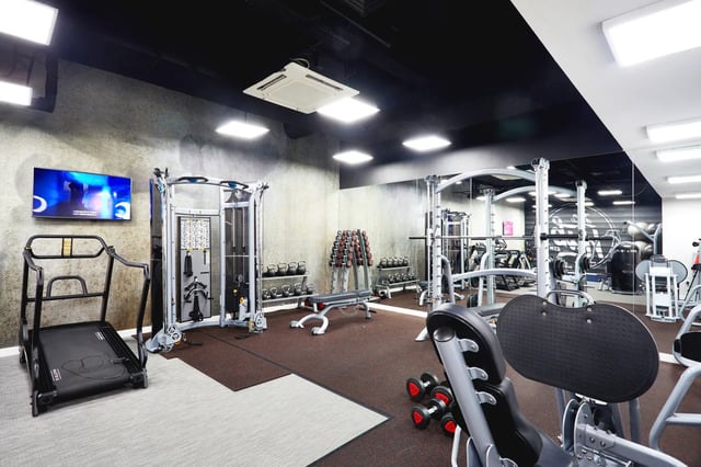 Treadmill cable machine weights bench gym area at Vita Student Newcastle Westgate in Newcastle Upon Tyne Student Accommodation