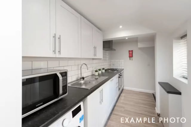 Microwave sink hob cabinets appliances kitchen at 80 Beresford Street in Stoke-On-Trent Student Accommodation