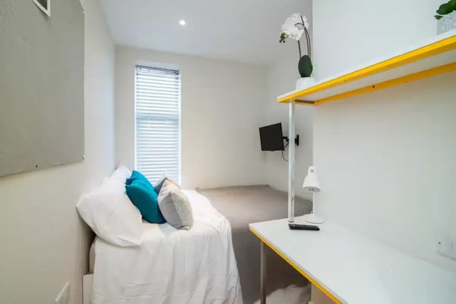 Bed desk TV and shelf bedroom at 80 Beresford Street in Stoke-On-Trent Student Accommodation