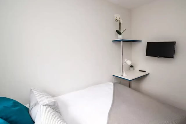Bed desk TV plant lamp bedroom at 80 Beresford Street in Stoke-On-Trent Student Accommodation