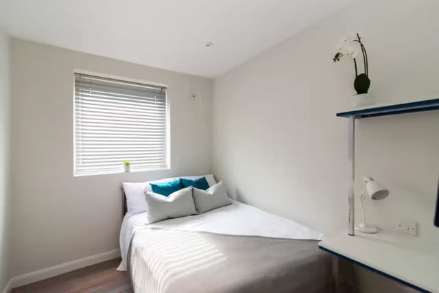 Bed desk plant window and lamp bedroom at 80 Beresford Street in Stoke-On-Trent Student Accommodation