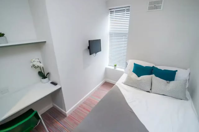 Bed desk TV blinds pillows Bedroom at 80 Beresford Street in Stoke-On-Trent Student Accommodation