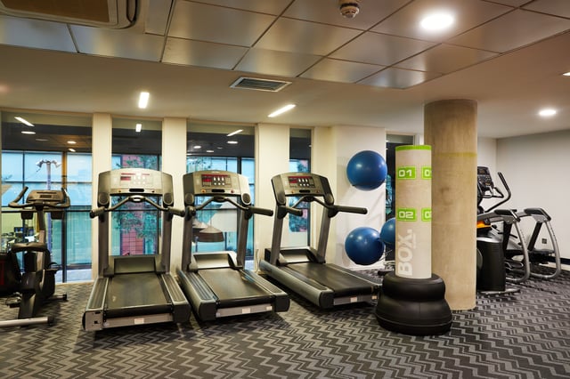 Treadmills boxing bag blue balls gym at Vita Student Manchester First Street in Manchester Student Accommodation