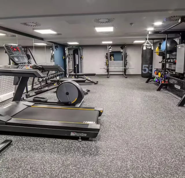 Treadmill punching bag weights gym equipment gym at Brewer's Court in Edinburgh Student Accommodation