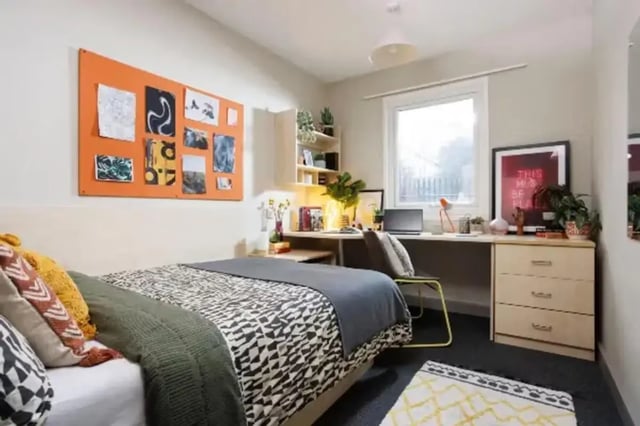 Bed desk and corkboard bedroom interior at Riverside Point in Nottingham Student Accommodation