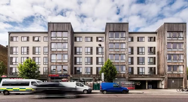 Modern building with many windows and balconies exterior at Charles Morton Court in London Student Accommodation