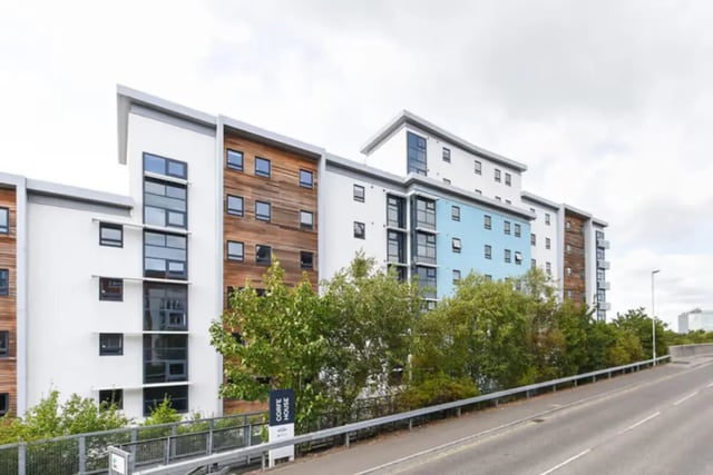 Modern student accommodation building with blue and wood exterior exterior at Newcastle 1 in Newcastle Upon Tyne Student Accommodation