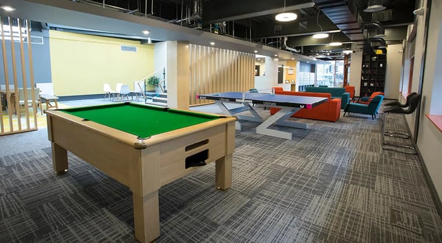 Pool table ping pong tables sofas seating common room at Fraser Studios in Aberdeen Student Accommodation
