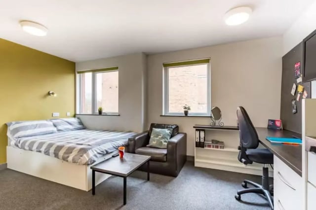 Bed desk chair with chair and bedside table bedroom at Russell View in Nottingham Student Accommodation
