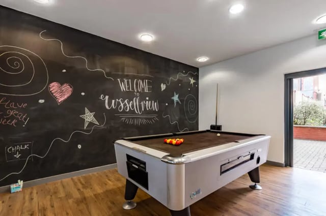 Pool table and chalk wall communal area at Russell View in Nottingham Student Accommodation