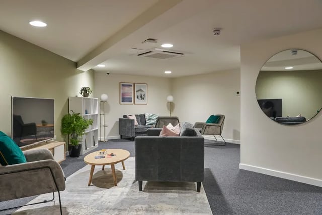 Comfortable sofas television and coffee table living room at The Bank Southampton in Southampton Student Accommodation