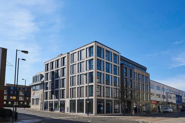 Modern student accommodation building with large windows exterior at The Bank Southampton in Southampton Student Accommodation