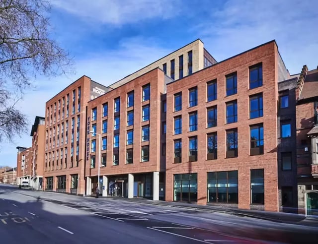 Brick student accommodation building York House exterior at York House in Nottingham Student Accommodation