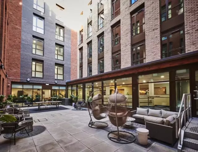 Courtyard with seating and plants exterior at York House in Nottingham Student Accommodation