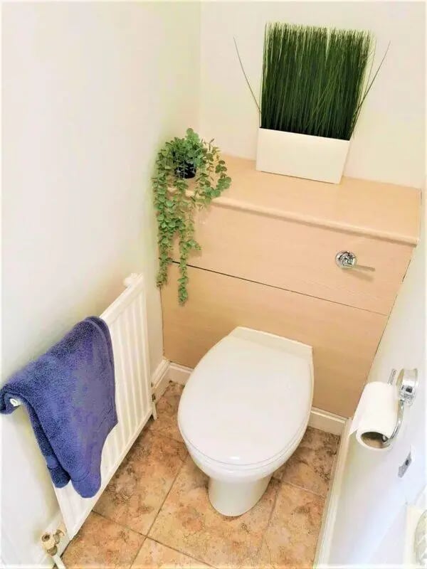 Toilet with radiator towel and plants bathroom at Highgate in Leicester Student Accommodation