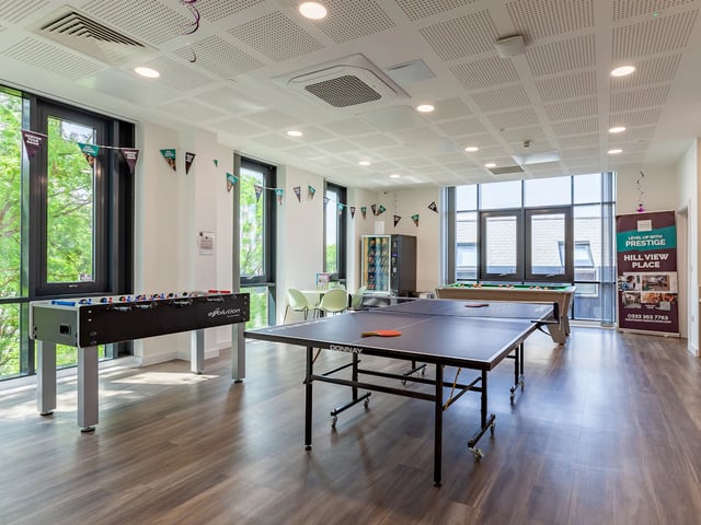 Foosball table ping pong table pool table lounge at Hill View Place in Exeter Student Accommodation
