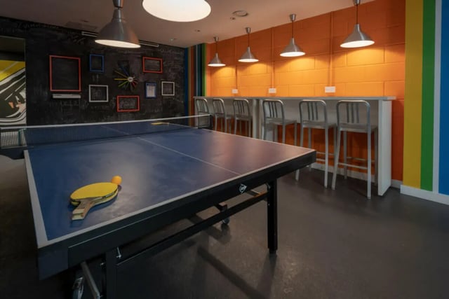 Ping pong table with paddle and ball playing area at Plato House in Liverpool Student Accommodation