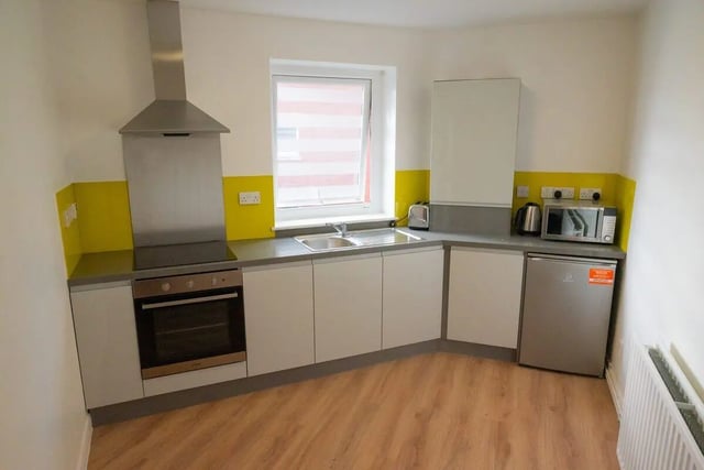 Kitchen with oven sink microwave and fridge kitchen at MSV South in Manchester Student Accommodation