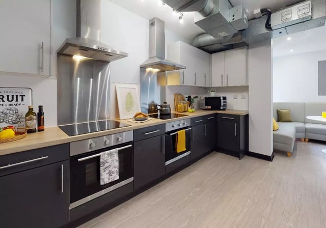 Modern kitchen with ovens and cabinets kitchen at iQ Exchange in Nottingham Student Accommodation