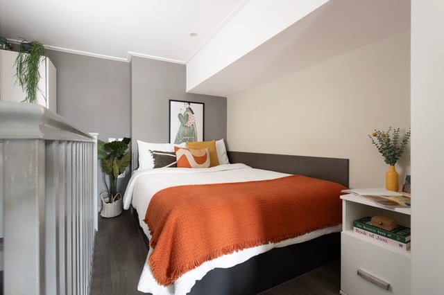 Bed plants artwork and bedside table bedroom at Causeway View in Aberdeen Student Accommodation