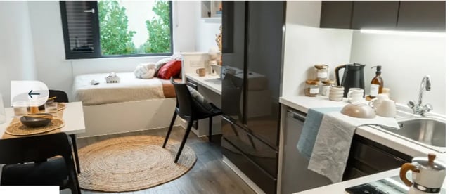 Bed kitchen dining area living room exterior at Palamon Court in Canterbury Student Accommodation