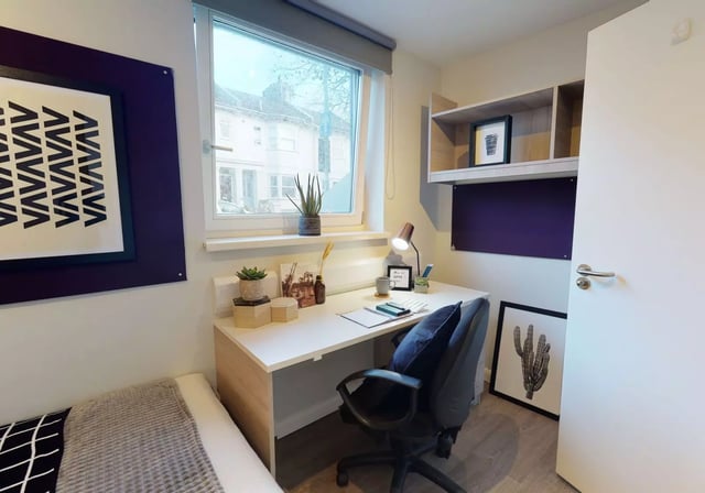 Desk with chair art and plants study area at iQ Sawmills in Brighton Student Accommodation