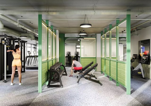 Gym with equipment and people exercising gym at Longwood Place in Coventry Student Accommodation
