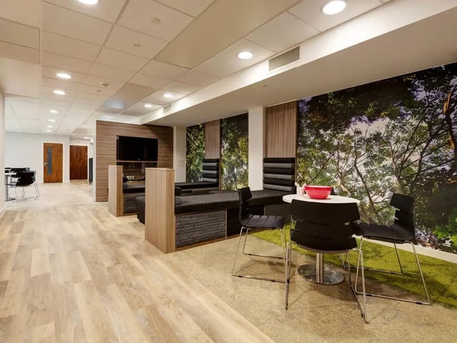 Seating table television wooden doors communal area at Cricket Field Court in Exeter Student Accommodation