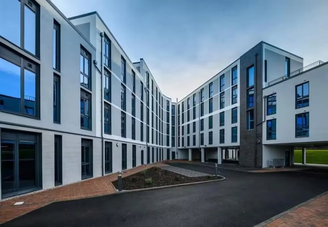 Modern student accommodation building exterior courtyard exterior at Abeleven in Aberdeen Student Accommodation