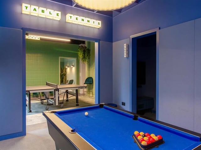 Pool table and ping pong table entertainment area at Calico in Liverpool Student Accommodation