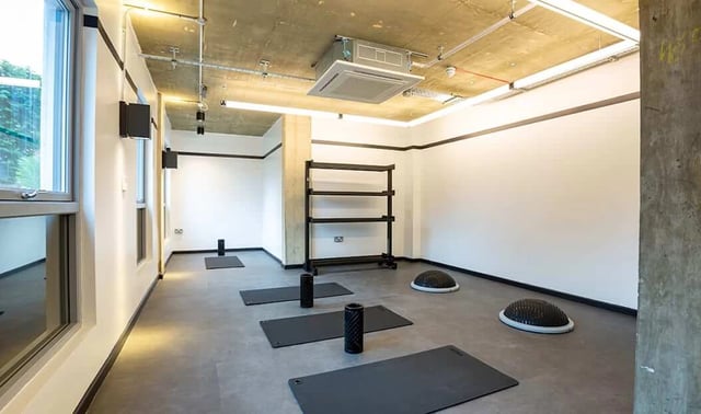 Yoga mats balance balls rack playing area at Westcombe House in London Student Accommodation
