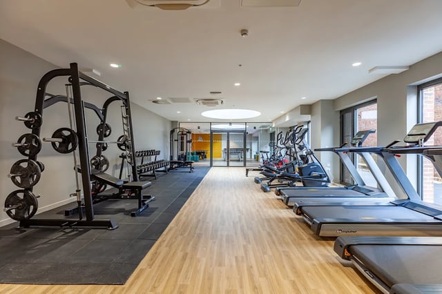 Weight rack treadmills and ellipticals gym at Benson Yard in Liverpool Student Accommodation