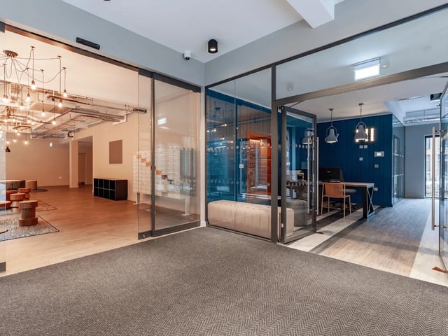 Reception desk, lounge area, mailboxes, lobby at Benson Yard in Liverpool Student Accommodation