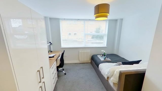 Bed desk chair wardrobe study area bedroom at Middle Street - Nottingham in Nottingham Student Accommodation