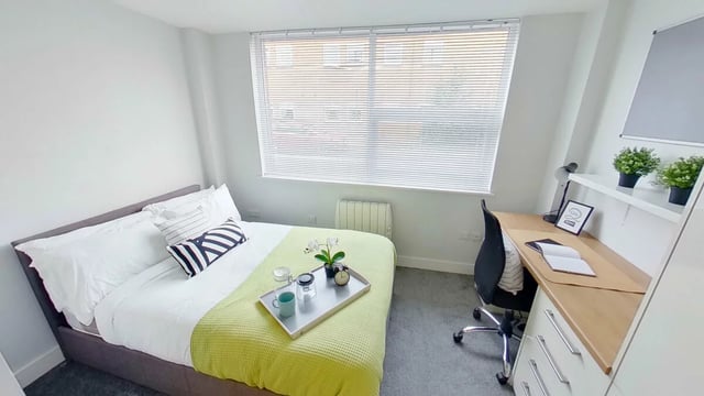 Bed desk tray and plants bedroom at Middle Street - Nottingham in Nottingham Student Accommodation