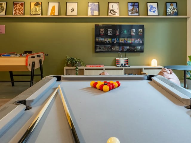 Pool table foosball table TV entertainment area at The Waterways Nottingham in Nottingham Student Accommodation