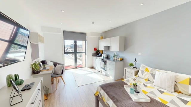 Bed kitchen desk and TV studio apartment at St Marks Court - Nottingham in Nottingham Student Accommodation