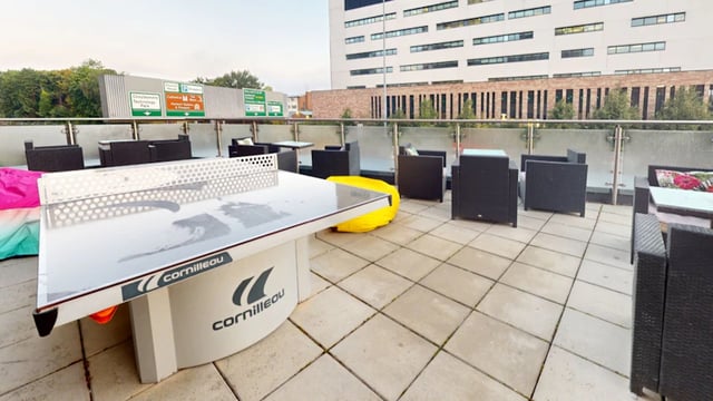 Ping pong table seating area exterior at 33 Parkside in Coventry Student Accommodation